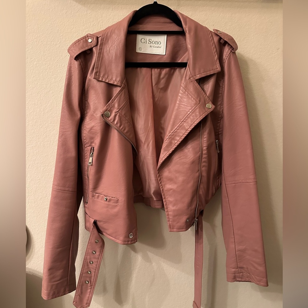 Pink leather like jacket- XL